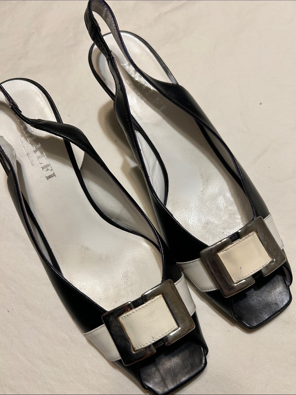Amalfi Black and White Slingback Mules with Buckle